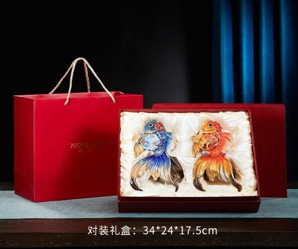 Abundance Every Year – Handcrafted Enamel Goldfish Sculpture, “Wealth & Happiness,” Zinc Alloy with Multicolor Enamel, Light Luxury Gift Box