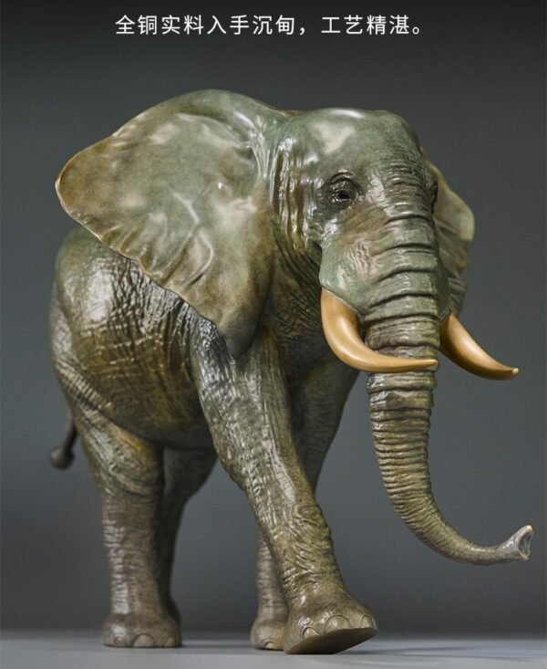 The African Elephant – Handcrafted Solid Brass Walking Sculpture, “The Gentle Giant”