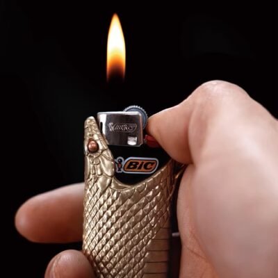 The Serpent Head Lighter Shell – Handcrafted Solid Brass or White Copper Case for BIC J5