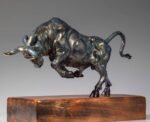 The Pioneer – Handcrafted Solid Brass Charging Bull Sculpture, “Breaking Ground”