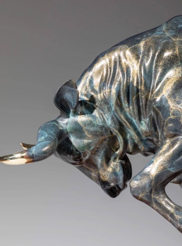 The Pioneer – Handcrafted Solid Brass Charging Bull Sculpture, “Breaking Ground”
