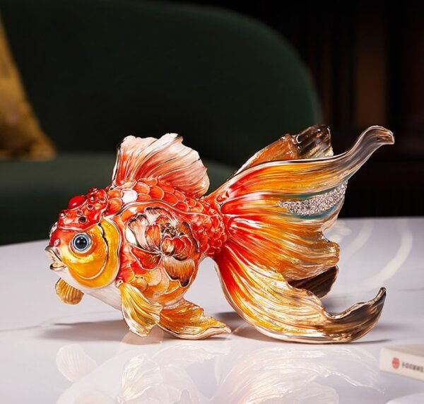 Abundance Every Year – Handcrafted Enamel Goldfish Sculpture, “Wealth & Happiness,” Zinc Alloy with Multicolor Enamel, Light Luxury Gift Box
