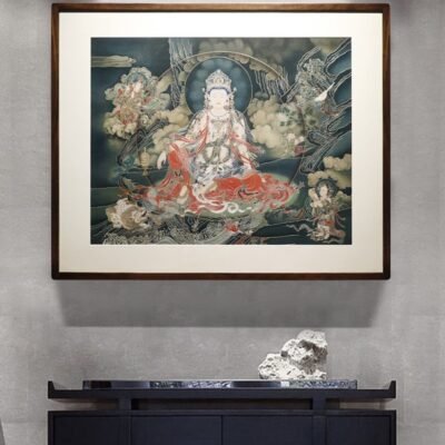 “Water-Moon Guanyin” – Handcrafted Solid Brass Chisel-Painted Wall Art, Inspired by Fahai Temple Murals