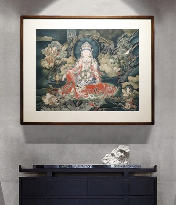 “Water-Moon Guanyin” – Handcrafted Solid Brass Chisel-Painted Wall Art, Inspired by Fahai Temple Murals