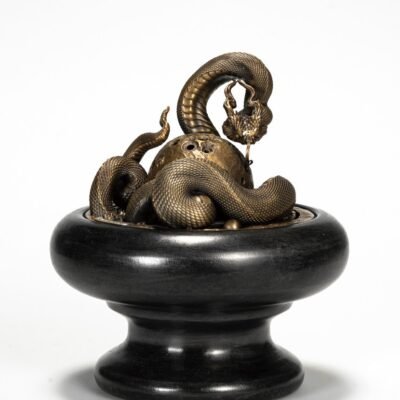 The Ouroboros Incense Burner – “Land of Annihilation,” Handcrafted Solid Bronze & Marble Sculptural Censer