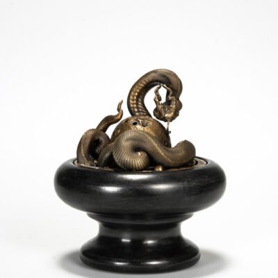 The Ouroboros Incense Burner – “Land of Annihilation,” Handcrafted Solid Bronze & Marble Sculptural Censer