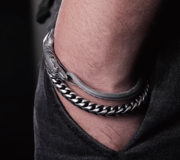 The Komodo Dragon Bangle – Handcrafted 925 Sterling Silver & 18K Gold Articulated Cuff