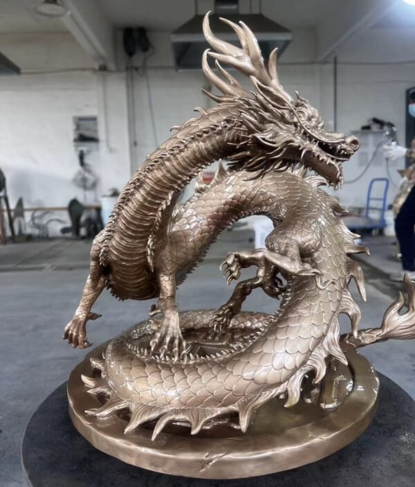 The Dragon on the Coin – Handcrafted Solid Brass Sculpture, “Guardian of Fortune,” Auspicious Chinese Dragon, Symbol of Wealth & Protection