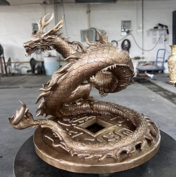 The Dragon on the Coin – Handcrafted Solid Brass Sculpture, “Guardian of Fortune,” Auspicious Chinese Dragon, Symbol of Wealth & Protection