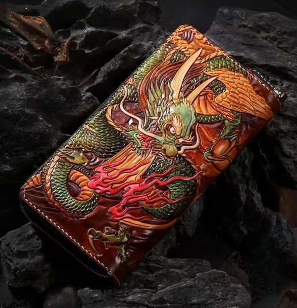 The Twin Dragons Wallet – Handcrafted Leather Long Wallet, “Guardians of Fortune”