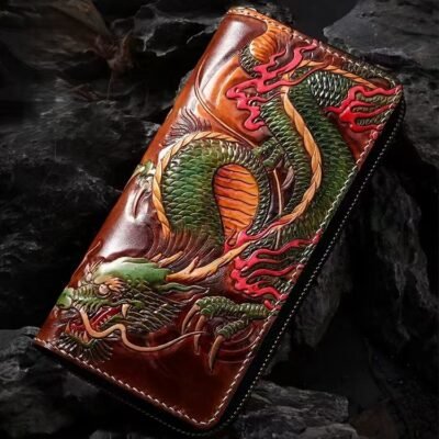 The Twin Dragons Wallet – Handcrafted Leather Long Wallet, “Guardians of Fortune”