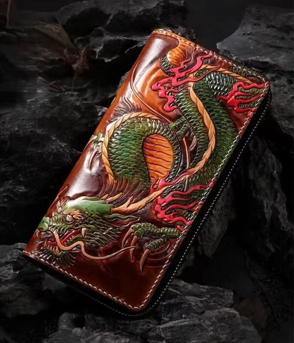 The Twin Dragons Wallet – Handcrafted Leather Long Wallet, “Guardians of Fortune”
