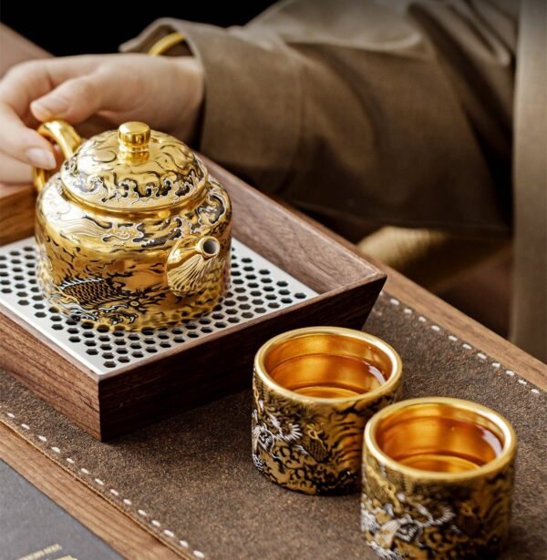 Dehua Gilded Tea Sets – Handcrafted High‑Fire Ceramics, 24K Gold Interior, Traditional Motifs, Complete Gift Box