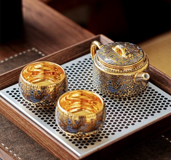 Dehua Gilded Tea Sets – Handcrafted High‑Fire Ceramics, 24K Gold Interior, Traditional Motifs, Complete Gift Box
