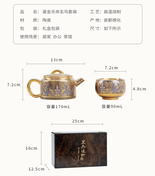 Dehua Gilded Tea Sets – Handcrafted High‑Fire Ceramics, 24K Gold Interior, Traditional Motifs, Complete Gift Box