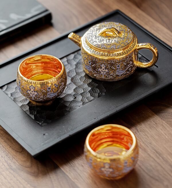 Dehua Gilded Tea Sets – Handcrafted High‑Fire Ceramics, 24K Gold Interior, Traditional Motifs, Complete Gift Box