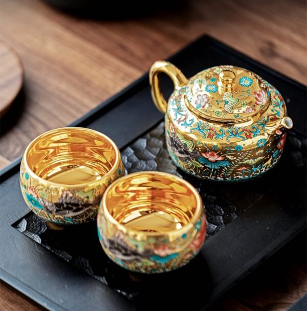 Dehua Gilded Tea Sets – Handcrafted High‑Fire Ceramics, 24K Gold Interior, Traditional Motifs, Complete Gift Box