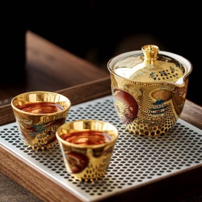 Dehua Gilded Tea Sets – Handcrafted High‑Fire Ceramics, 24K Gold Interior, Traditional Motifs, Complete Gift Box