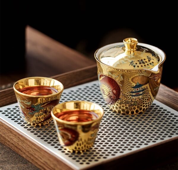 Dehua Gilded Tea Sets – Handcrafted High‑Fire Ceramics, 24K Gold Interior, Traditional Motifs, Complete Gift Box