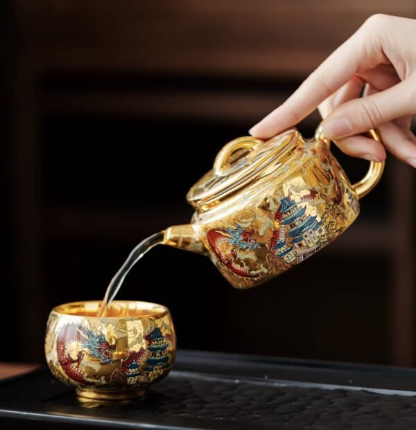 Dehua Gilded Tea Sets – Handcrafted High‑Fire Ceramics, 24K Gold Interior, Traditional Motifs, Complete Gift Box