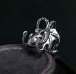 Octopus Ring, Handcrafted 925 Sterling Silver with Black Onyx, “Bright Future Within Reach”, Adjustable Unisex Band