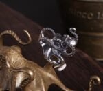 Octopus Ring, Handcrafted 925 Sterling Silver with Black Onyx, “Bright Future Within Reach”, Adjustable Unisex Band