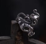 Octopus Ring, Handcrafted 925 Sterling Silver with Black Onyx, “Bright Future Within Reach”, Adjustable Unisex Band