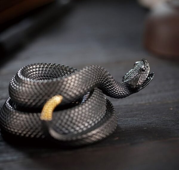 The Rattlesnake Pen Holder – Handcrafted Solid Brass Desk Sculpture, “Extraordinary”