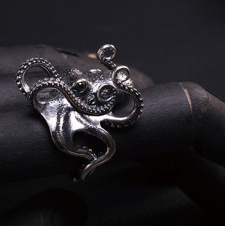 Octopus Ring, Handcrafted 925 Sterling Silver with Black Onyx, “Bright Future Within Reach”, Adjustable Unisex Band