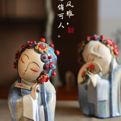 Peking Opera Ladies – Handcrafted Shiwan Ceramic Figurines, “Theatrical Elegance”, Two Styles & Pair, Intangible Cultural Heritage