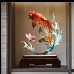 “Abundance Year After Year” – Handcrafted Solid Brass Koi Sculpture, “Leaping Over the Dragon Gate”, Auspicious Symbol of Success & Prosperity