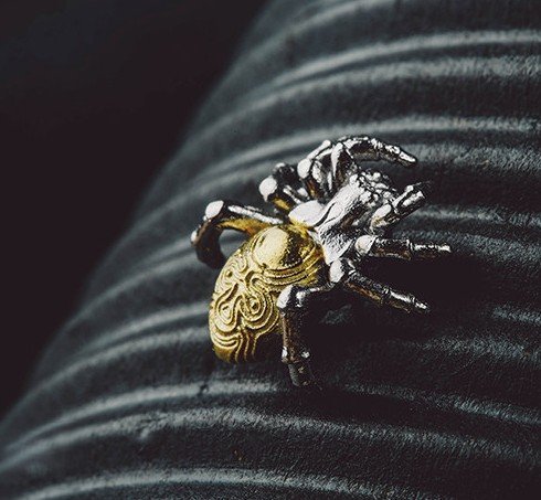 The Spider Earrings – Handcrafted Sterling Silver with Gold Accent, “Threads of Fate,”