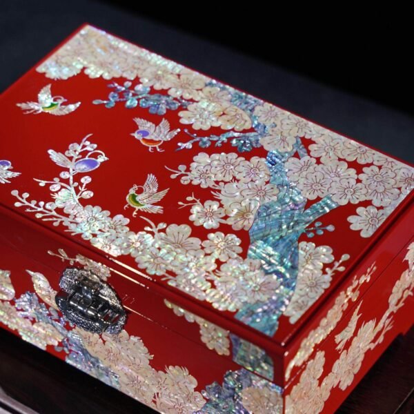 Magpie on Plum Blossom – Handcrafted Mother‑of‑Pearl Inlay Lacquerware Jewelry Box, “Joy Has Arrived”, Intangible Cultural Heritage