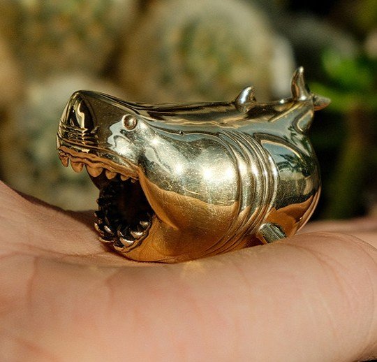 Chubby Megalodon – Handcrafted Solid Brass Sculpture, “The Pocket Predator”, Desk Companion & Palm Worry Stone