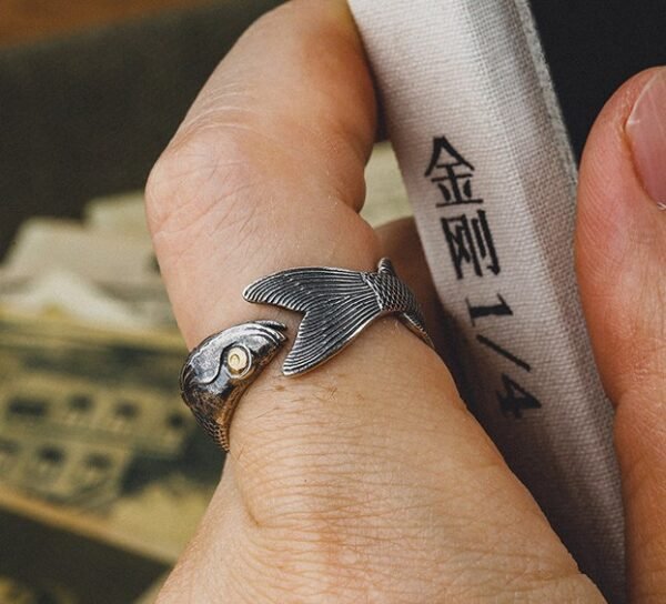 The Fish Ring – Handcrafted 925 Sterling Silver & 18K Gold, “What You Mean to Me”, Adjustable Unisex Band