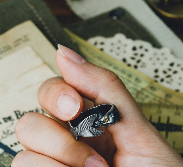 The Fish Ring – Handcrafted 925 Sterling Silver & 18K Gold, “What You Mean to Me”, Adjustable Unisex Band