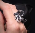 Octopus Ring, Handcrafted 925 Sterling Silver with Black Onyx, “Bright Future Within Reach”, Adjustable Unisex Band