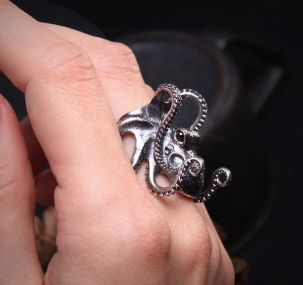 Octopus Ring, Handcrafted 925 Sterling Silver with Black Onyx, “Bright Future Within Reach”, Adjustable Unisex Band