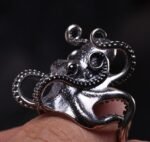 Octopus Ring, Handcrafted 925 Sterling Silver with Black Onyx, “Bright Future Within Reach”, Adjustable Unisex Band