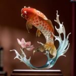 “Abundance Year After Year” – Handcrafted Solid Brass Koi Sculpture, “Leaping Over the Dragon Gate”, Auspicious Symbol of Success & Prosperity