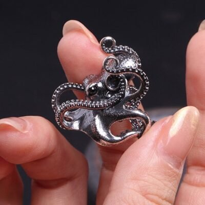 Octopus Ring, Handcrafted 925 Sterling Silver with Black Onyx, “Bright Future Within Reach”, Adjustable Unisex Band