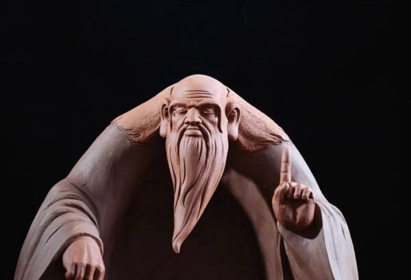 Laozi – Handcrafted Zisha Clay Sculpture, “The Sage of Tao”, One Hand to Heaven, One Hand to Earth, Zen Art for Study & Office