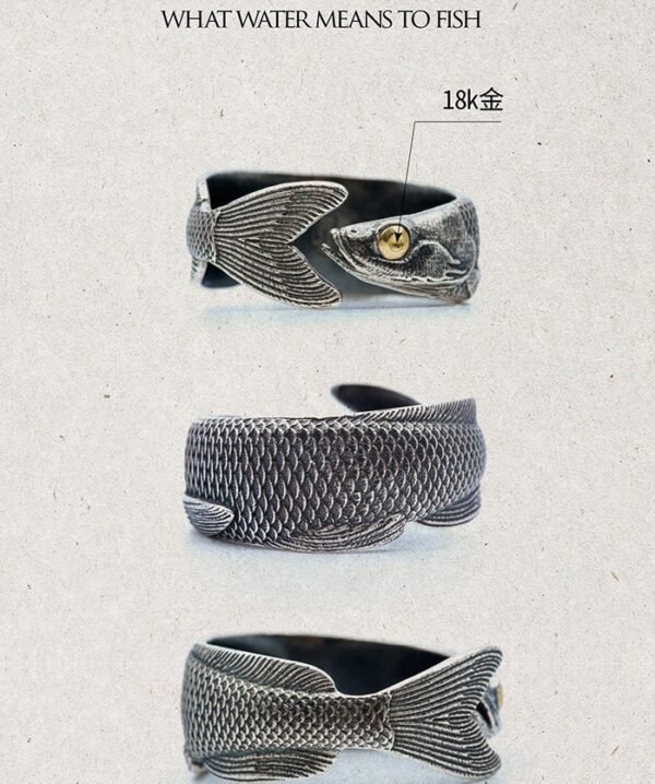 The Fish Ring – Handcrafted 925 Sterling Silver & 18K Gold, “What You Mean to Me”, Adjustable Unisex Band