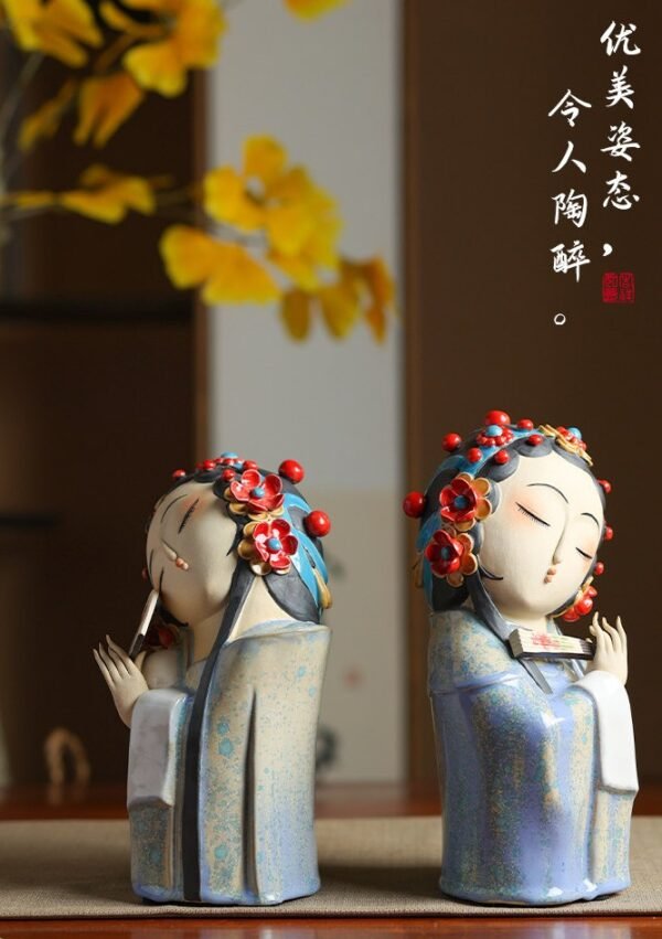 Peking Opera Ladies – Handcrafted Shiwan Ceramic Figurines, “Theatrical Elegance”, Two Styles & Pair, Intangible Cultural Heritage