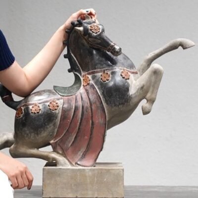 Ancient Stone Horse Collection – Handcrafted Qing Dynasty Style Sculptures, Antique Patina, Five Classic Forms for Desk & Garden