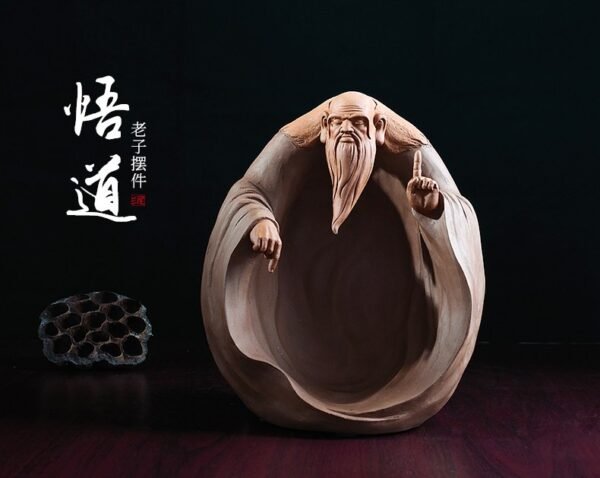 Laozi – Handcrafted Zisha Clay Sculpture, “The Sage of Tao”, One Hand to Heaven, One Hand to Earth, Zen Art for Study & Office