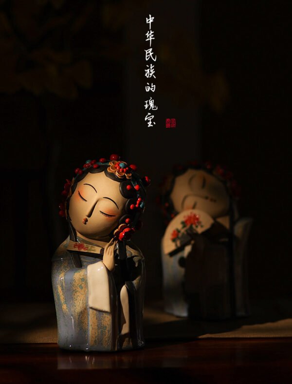 Peking Opera Ladies – Handcrafted Shiwan Ceramic Figurines, “Theatrical Elegance”, Two Styles & Pair, Intangible Cultural Heritage