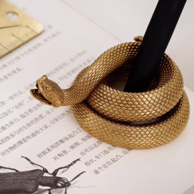 The Rattlesnake Pen Holder – Handcrafted Solid Brass Desk Sculpture, “Extraordinary”