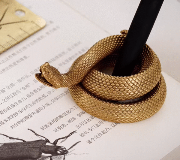 The Rattlesnake Pen Holder – Handcrafted Solid Brass Desk Sculpture, “Extraordinary”