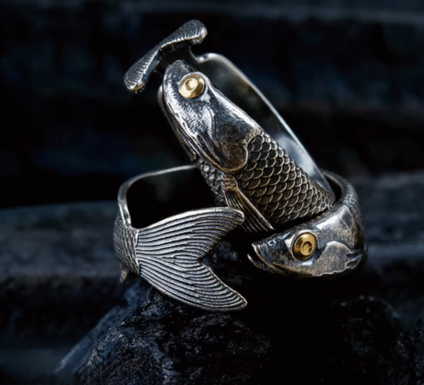 The Fish Ring – Handcrafted 925 Sterling Silver & 18K Gold, “What You Mean to Me”, Adjustable Unisex Band